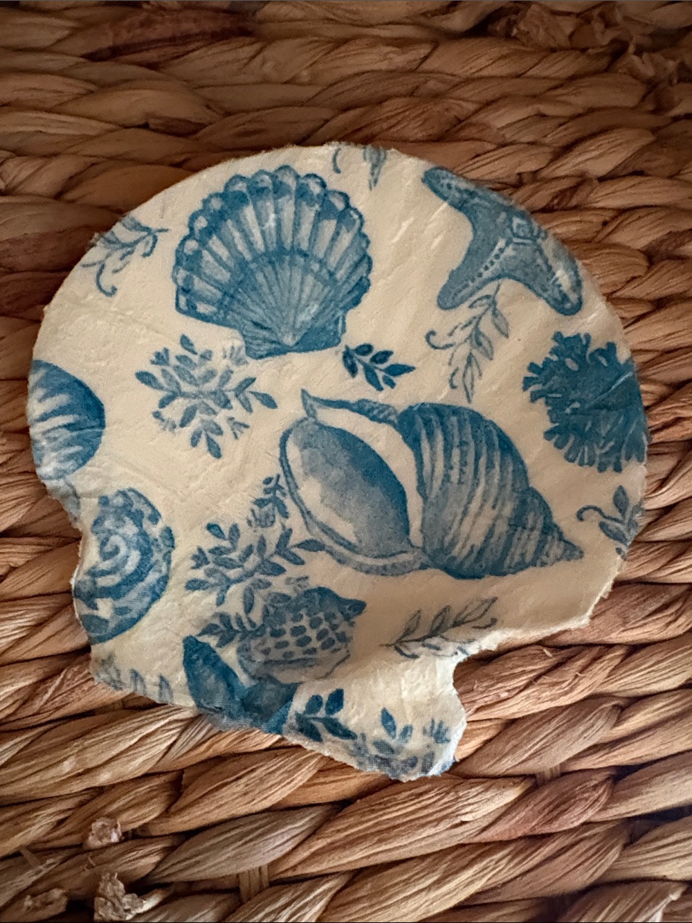 Hand Crafted Blue and White Coastal Shell Trinket Dish
